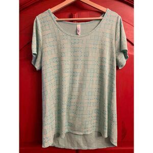 LulaRoe Size XL  Bright Mint Green Geometric Shapes Swing Shirt Top Springy EUC